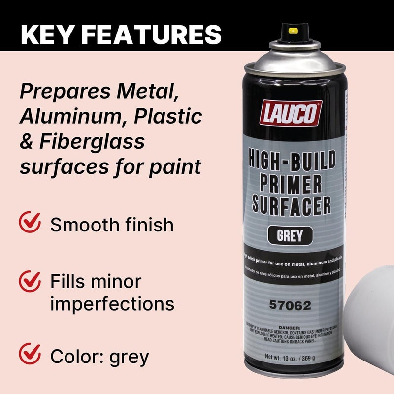 LAUCO High-Building Primer Surfacer Grey 13oz Aerosol Spray Can with Aerosol Spray Gun - Pack of 6 - For Automotive and Industrial Use - Image 2
